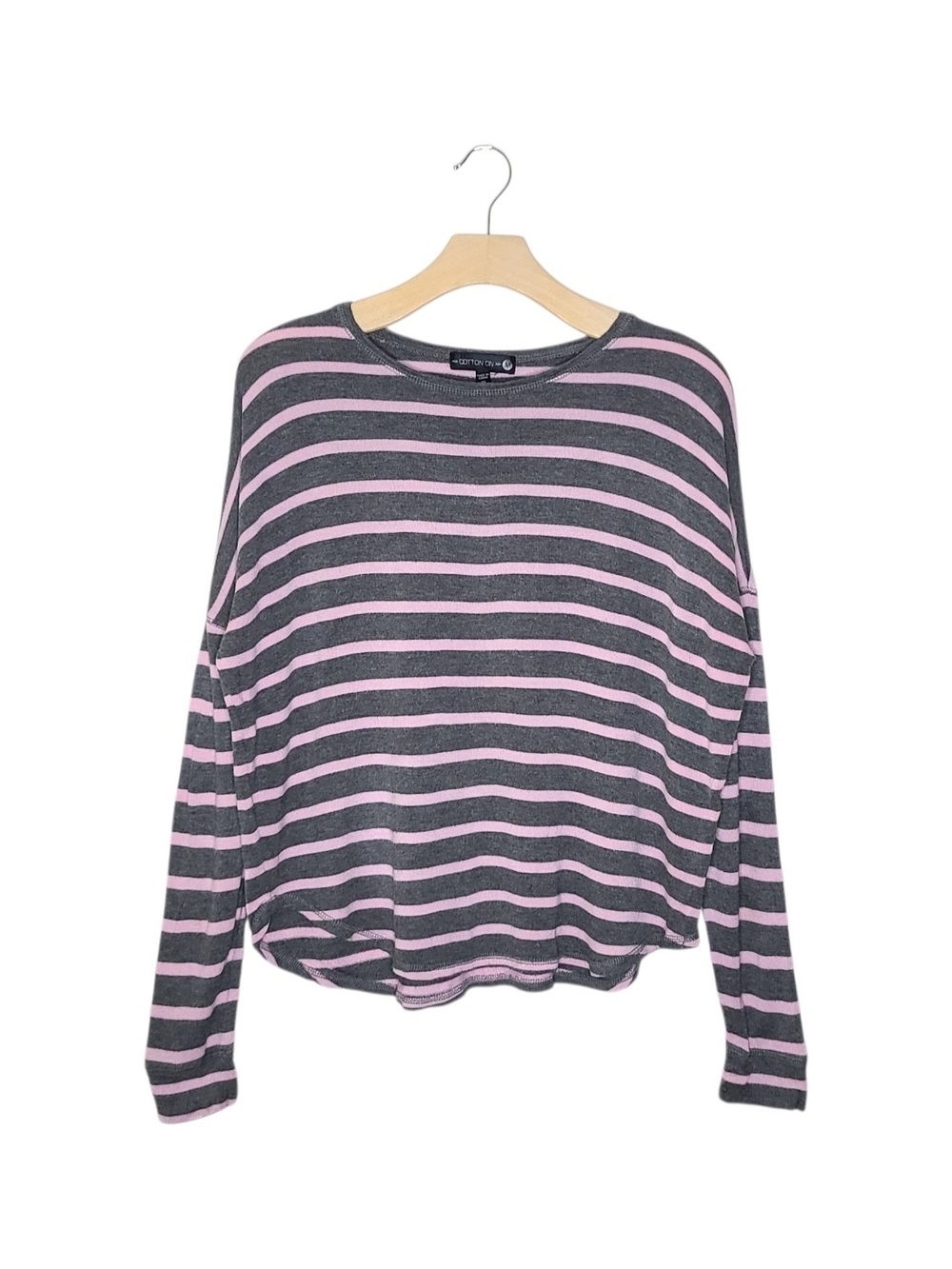 Cotton On Gray and Pink Striped Long Sleeve Tee